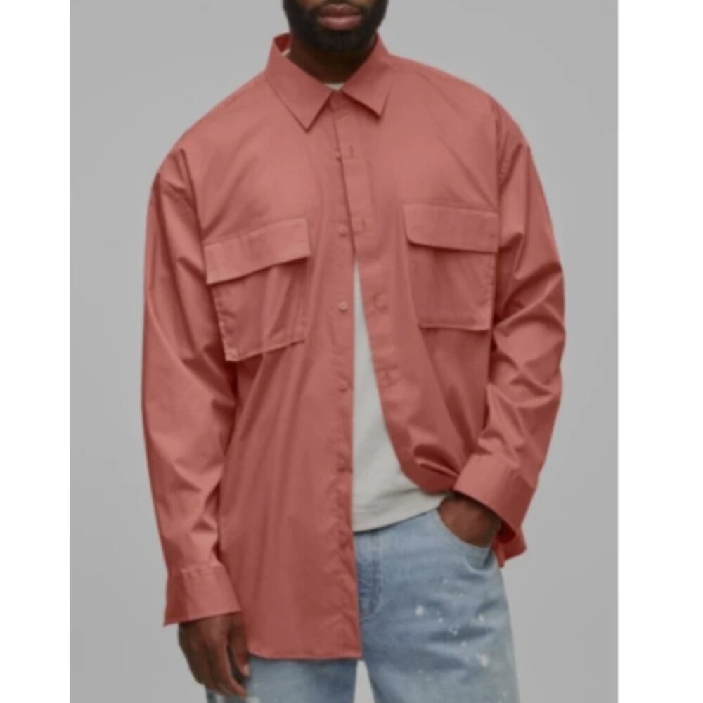 Mode of One Men's Long Sleeve Button Front Utility Shirt Sunbaked Clay Size M